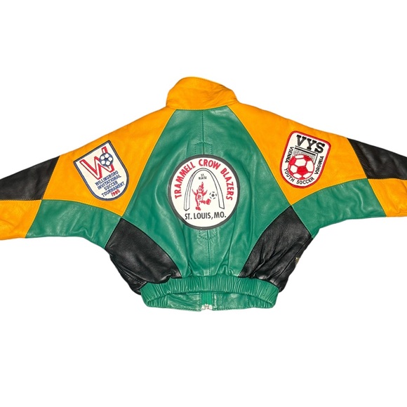 Kids Upcycled Vintage Leather With Vintage Patches Bomber Jacket No Tags - Picture 4 of 10